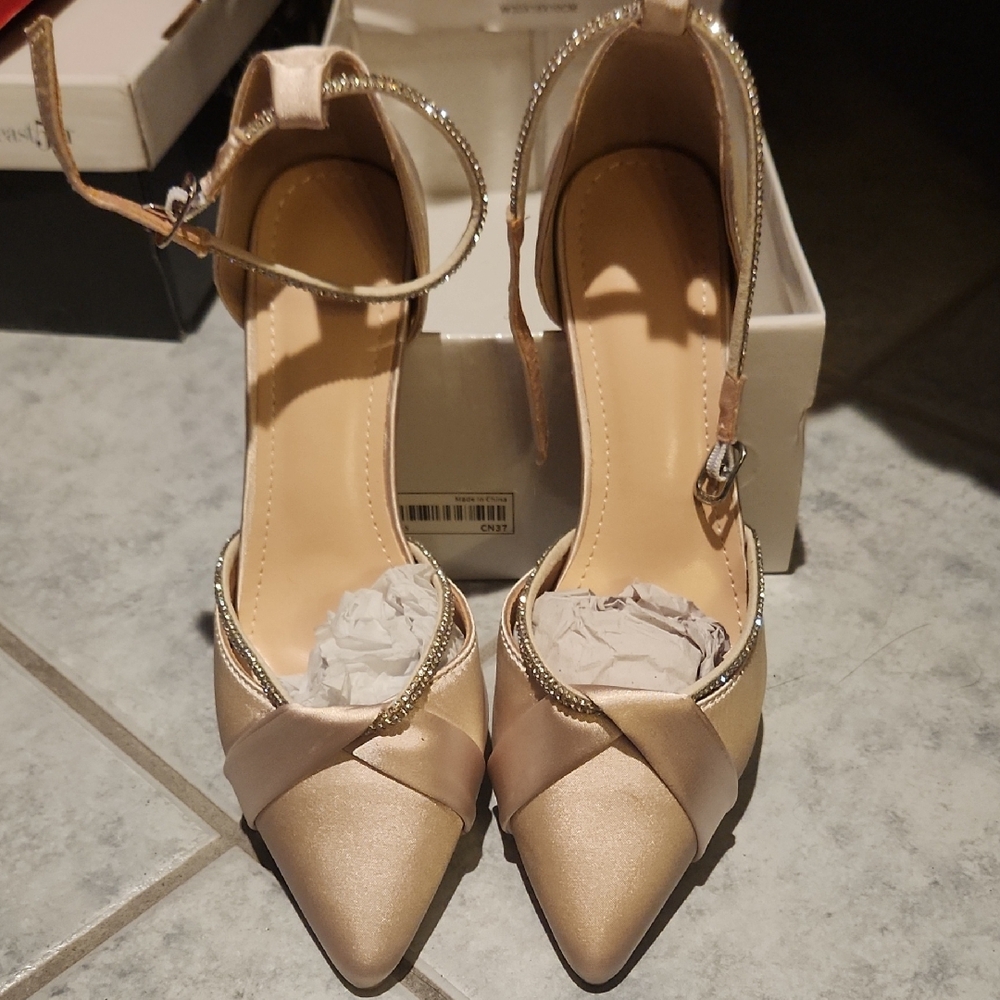 Elegant Gold Ankle Strap Heels